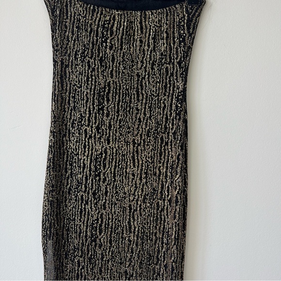 Vintage 90s Uptown USA Gold Sparkle Stretch Maxi Dress - Picture 6 of 8